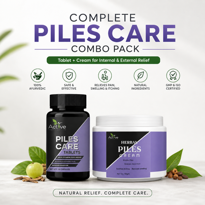 Active Ayurvedic Piles Care Combo Pack – Piles Tablets + Herbal Piles Cream for Internal & External Relief | Supports Piles, Fissure & Fistula Care