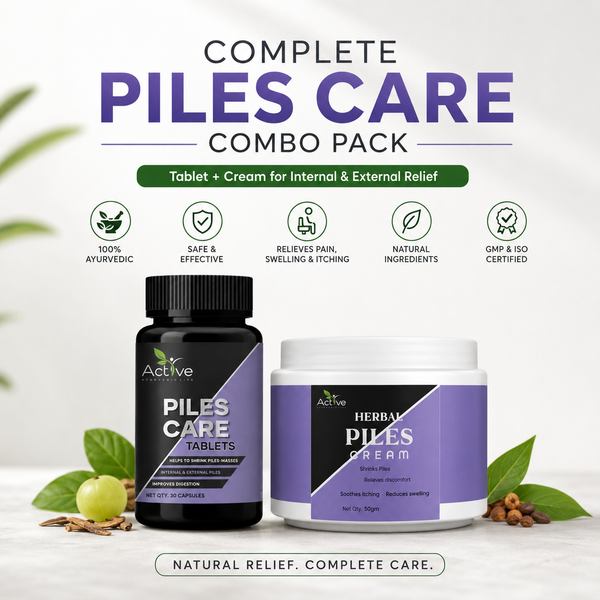 Active Ayurvedic Piles Care Combo Pack – Piles Tablets + Herbal Piles Cream for Internal & External Relief | Supports Piles, Fissure & Fistula Care